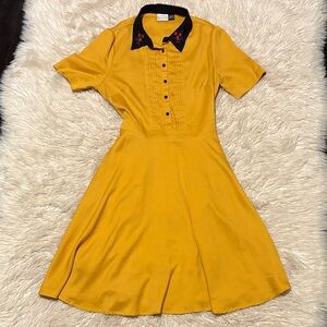 Yellow Collared Dress with Embroidered Detail